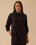 Siyah Gömlek Yaka Sweatshirt Taş Şeritli Tunik Boy