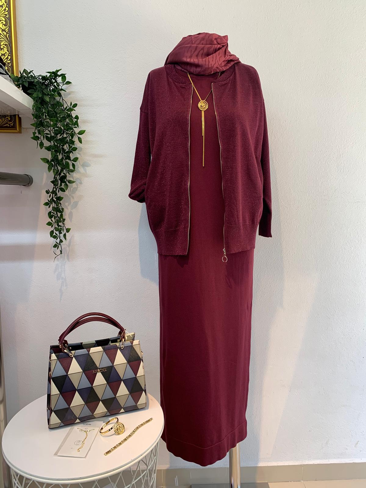 Heidi Takım Bordo Elbise