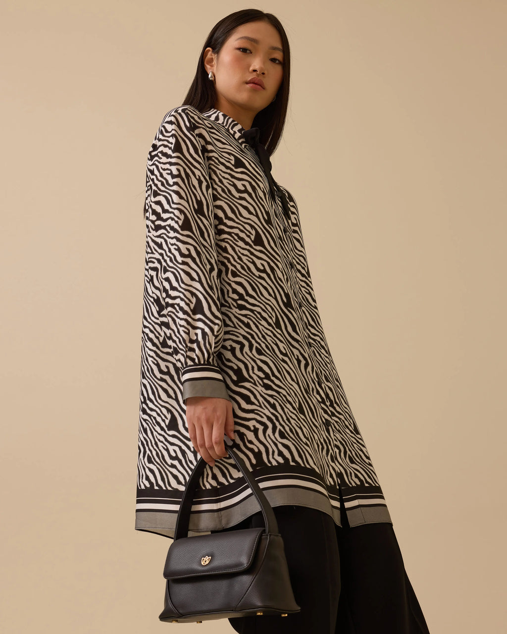 Zebra Desenli Tunik Fular Detaylı