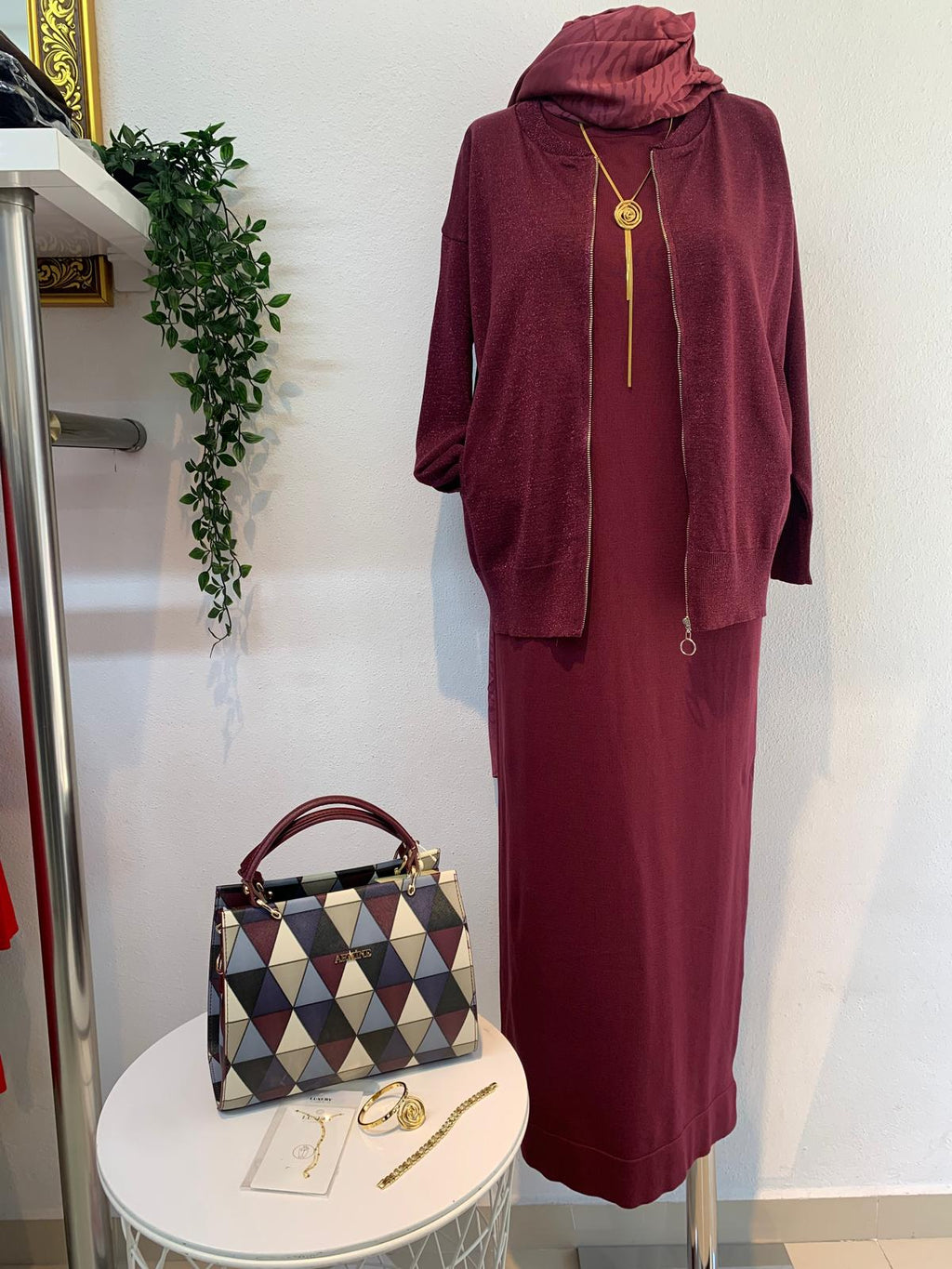 Heidi Takım Bordo Elbise
