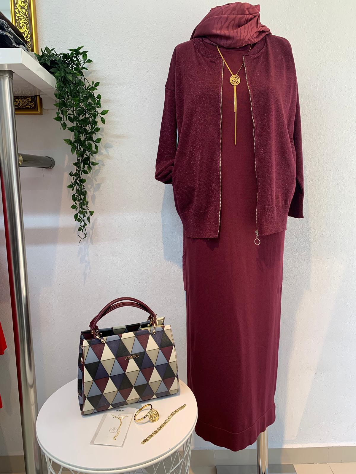 Heidi Takım Bordo Elbise