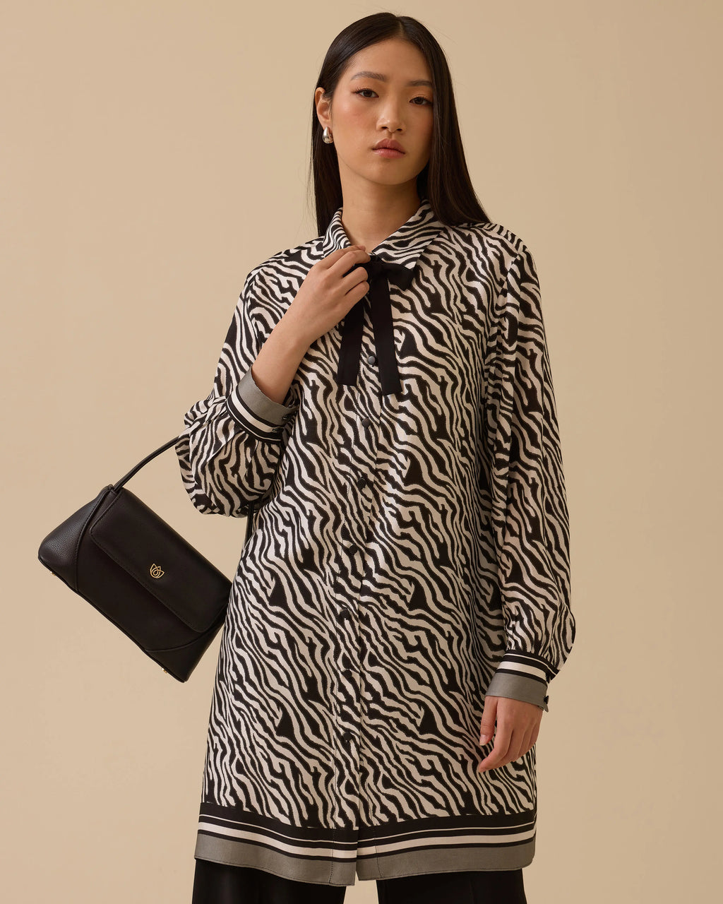 Zebra Desenli Tunik Fular Detaylı