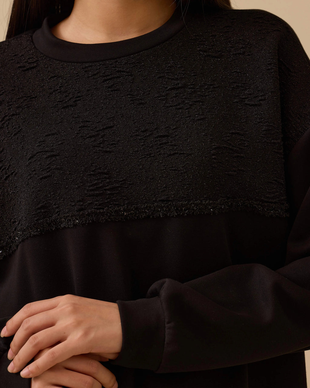 Siyah Sim Detaylı Sweatshirt Uzun Boy Tunik