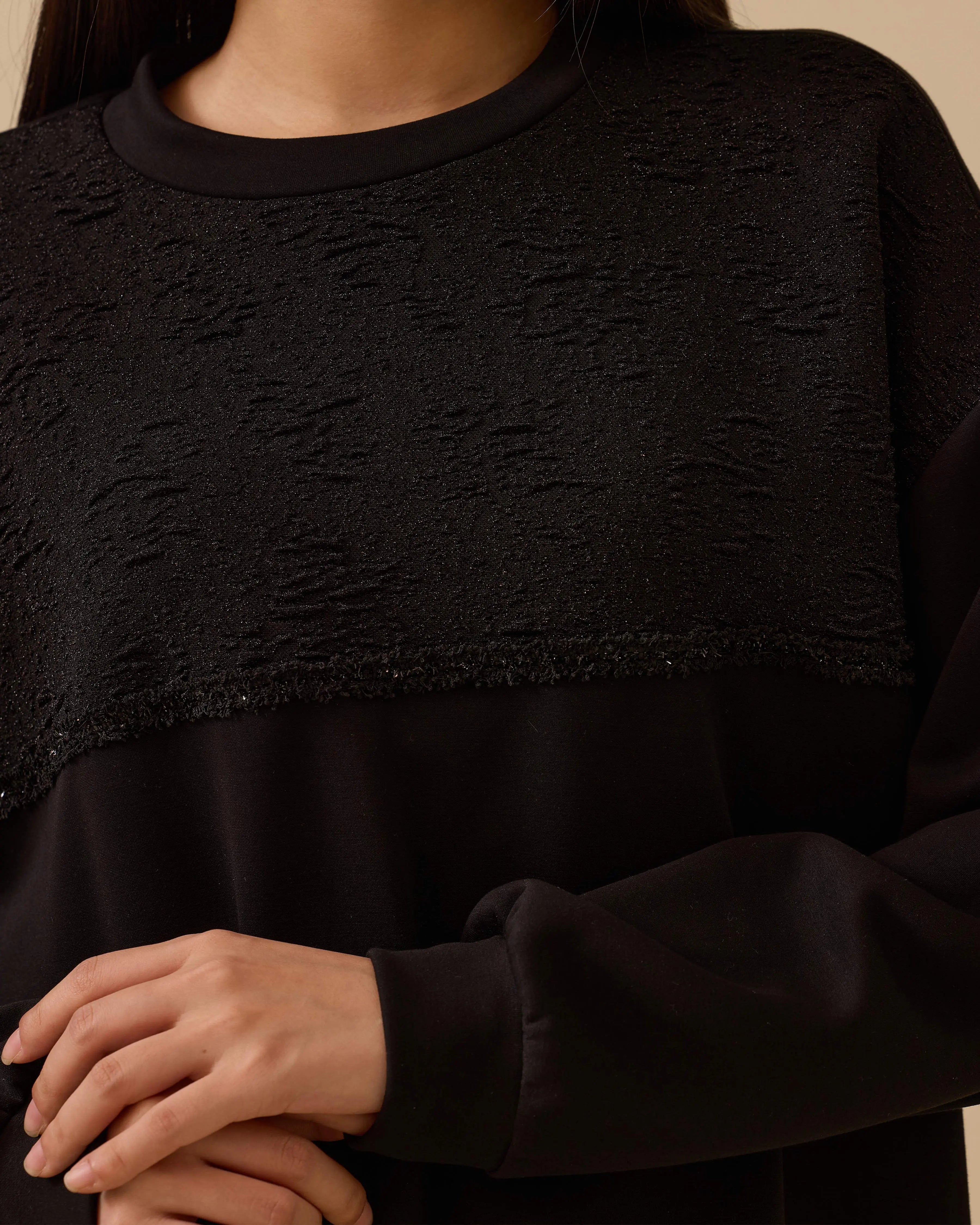 Siyah Sim Detaylı Sweatshirt Uzun Boy Tunik