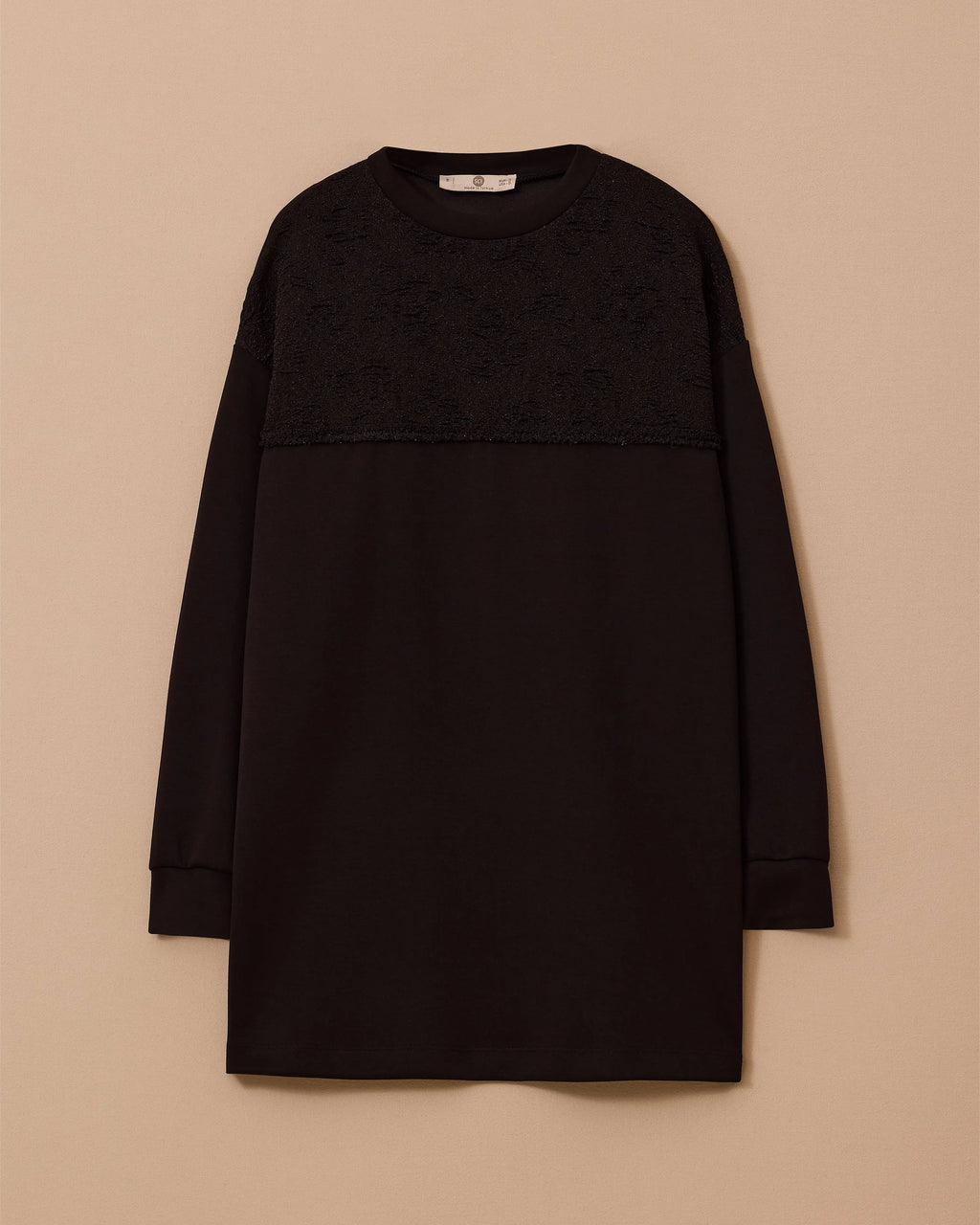 Siyah Sim Detaylı Sweatshirt Uzun Boy Tunik