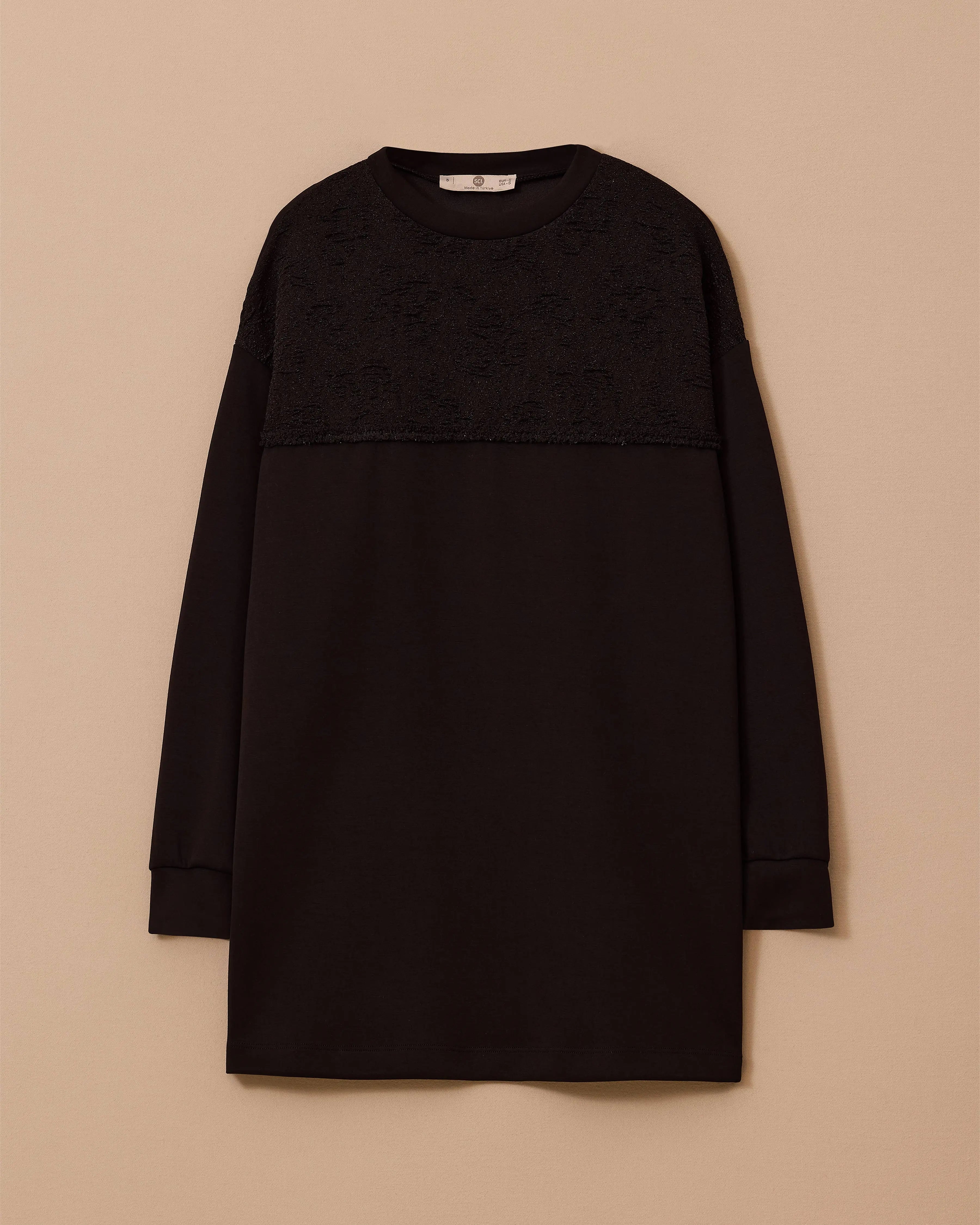 Siyah Sim Detaylı Sweatshirt Uzun Boy Tunik