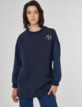 Lacivert Sweatshirt Taş İşlemeli Fil Detaylı Tunik