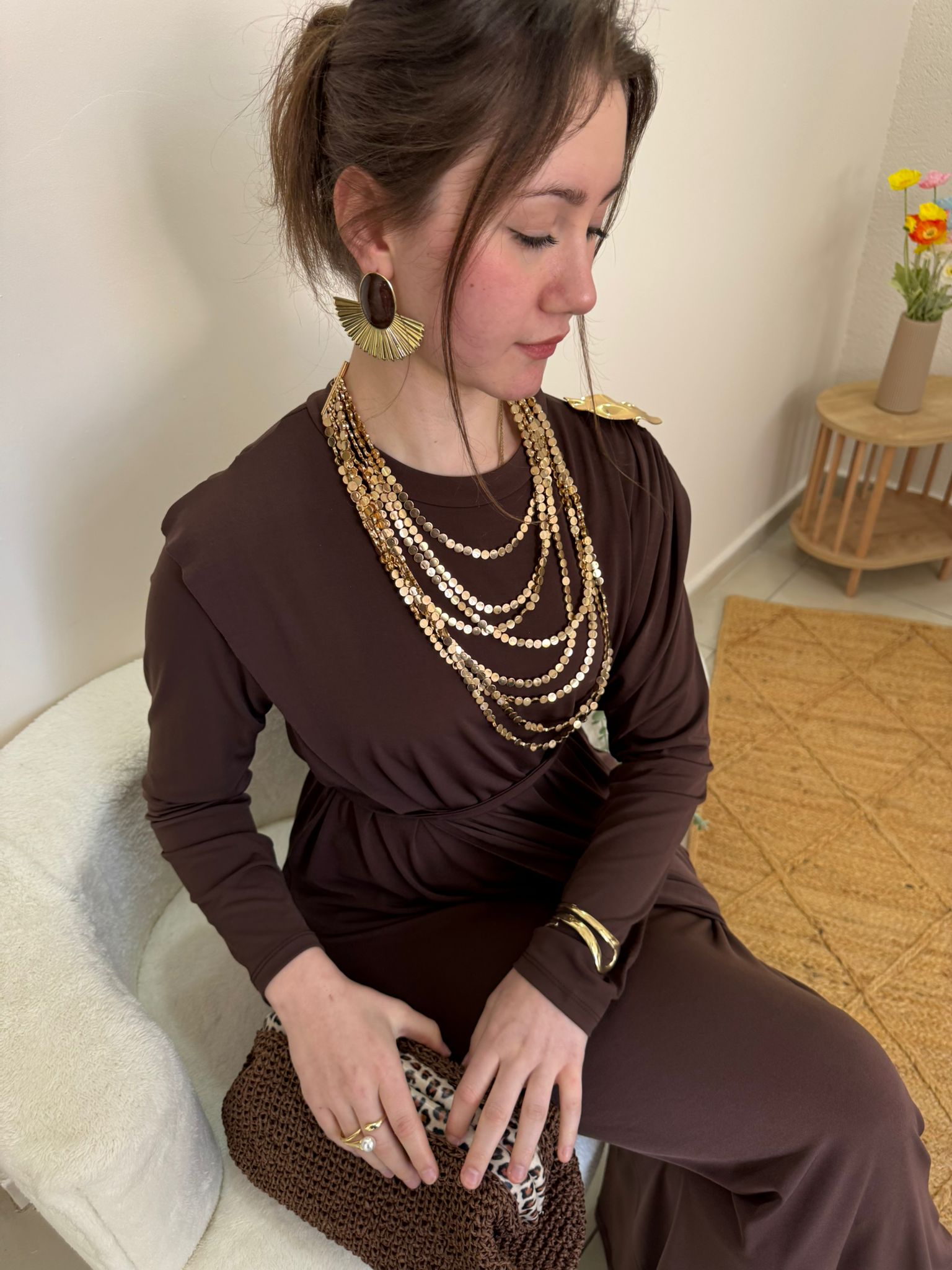 Chocolate Modal Tesettür Elbise | Kahverengi | Bel Kuşaklı Sade Kesim