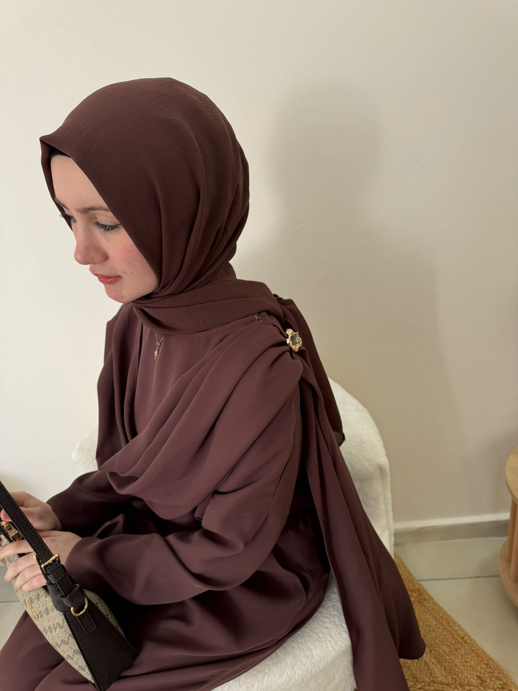 Mürdüm Tunik & Bol Paça Pantolon Tesettür Takım | Kahverengi