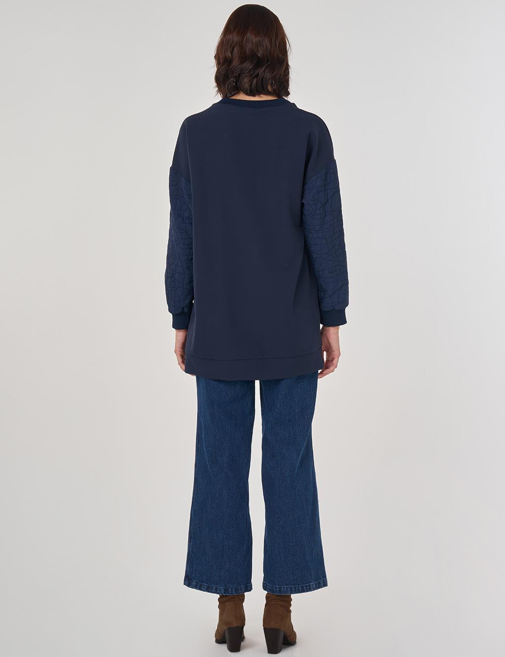 Lacivert Sweatshirt Taş İşlemeli Fil Detaylı Tunik